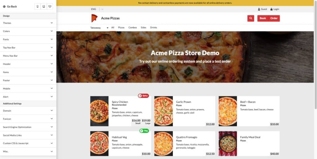Custom online ordering website builder