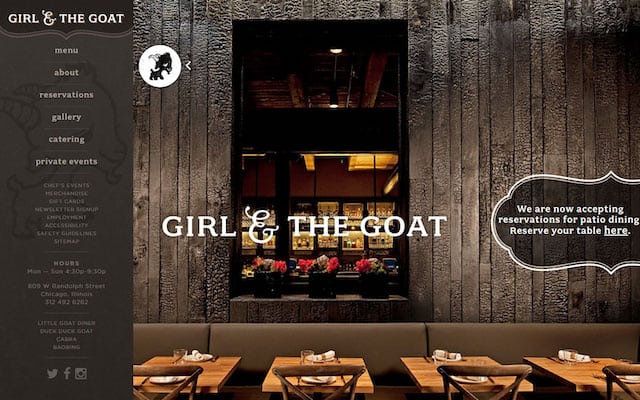 girl and the goat restaurant website design examples - cloudwaitress